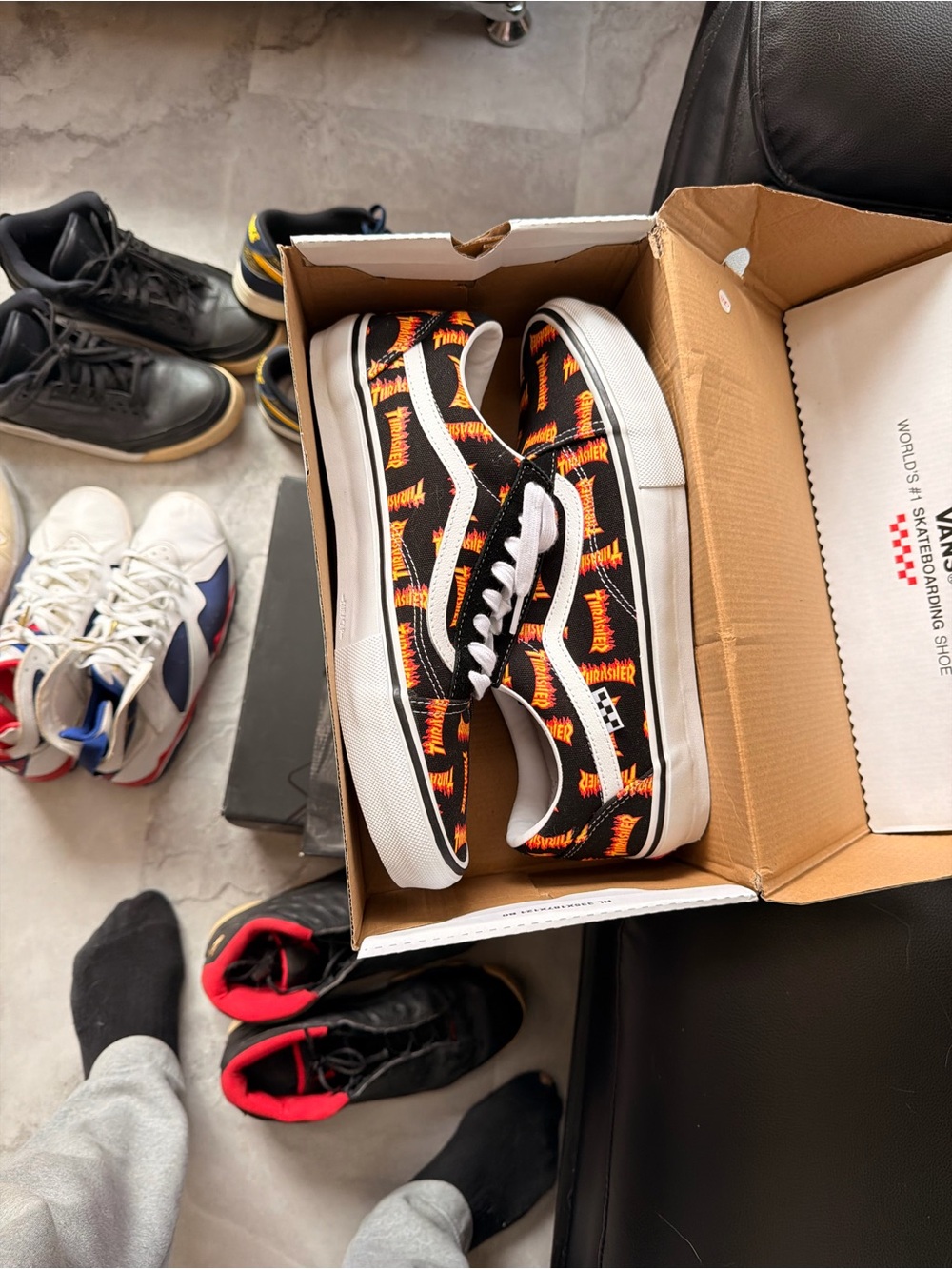 Vans Black/Orange Thrasher Flame Old Skool Sneakers